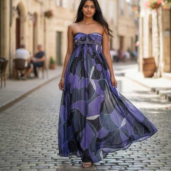 BCBGMaxAzria Dresses & Skirts - BCBGMaxAzria Gown Dress Maxi Silk Chiffon Strapless Size 2 Romantic Purple